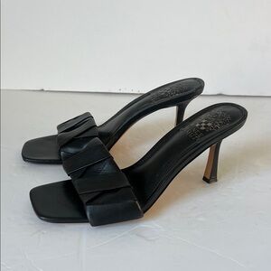 Vince Camuto Black Leather Square Toe Heeled Mules, size 6.5